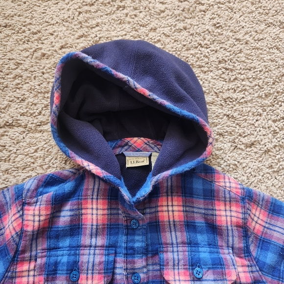 L.L. BEAN Women’s Hoodie Small Blue Pink Fleece Lined Plaid Work Barn Chore - Picture 2 of 12